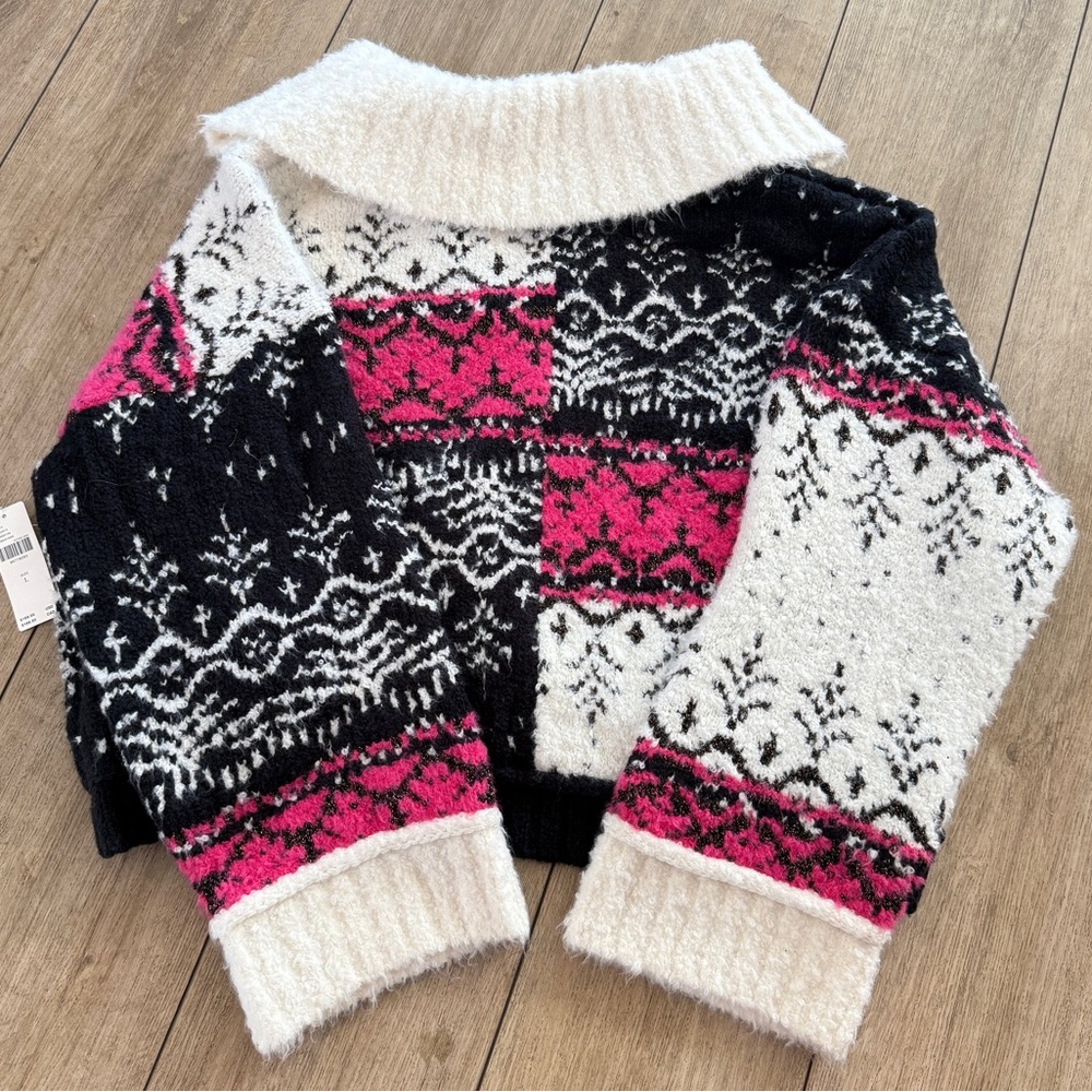 NWT Anthropologie Pilcro V-Neck Fuzzy Printed Popover Sweater - Picture 10 of 13